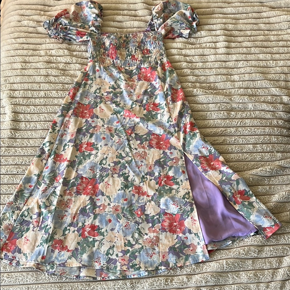 Astr Pink and Purple Ruffled Maxi Dress with Sweetheart Neckline